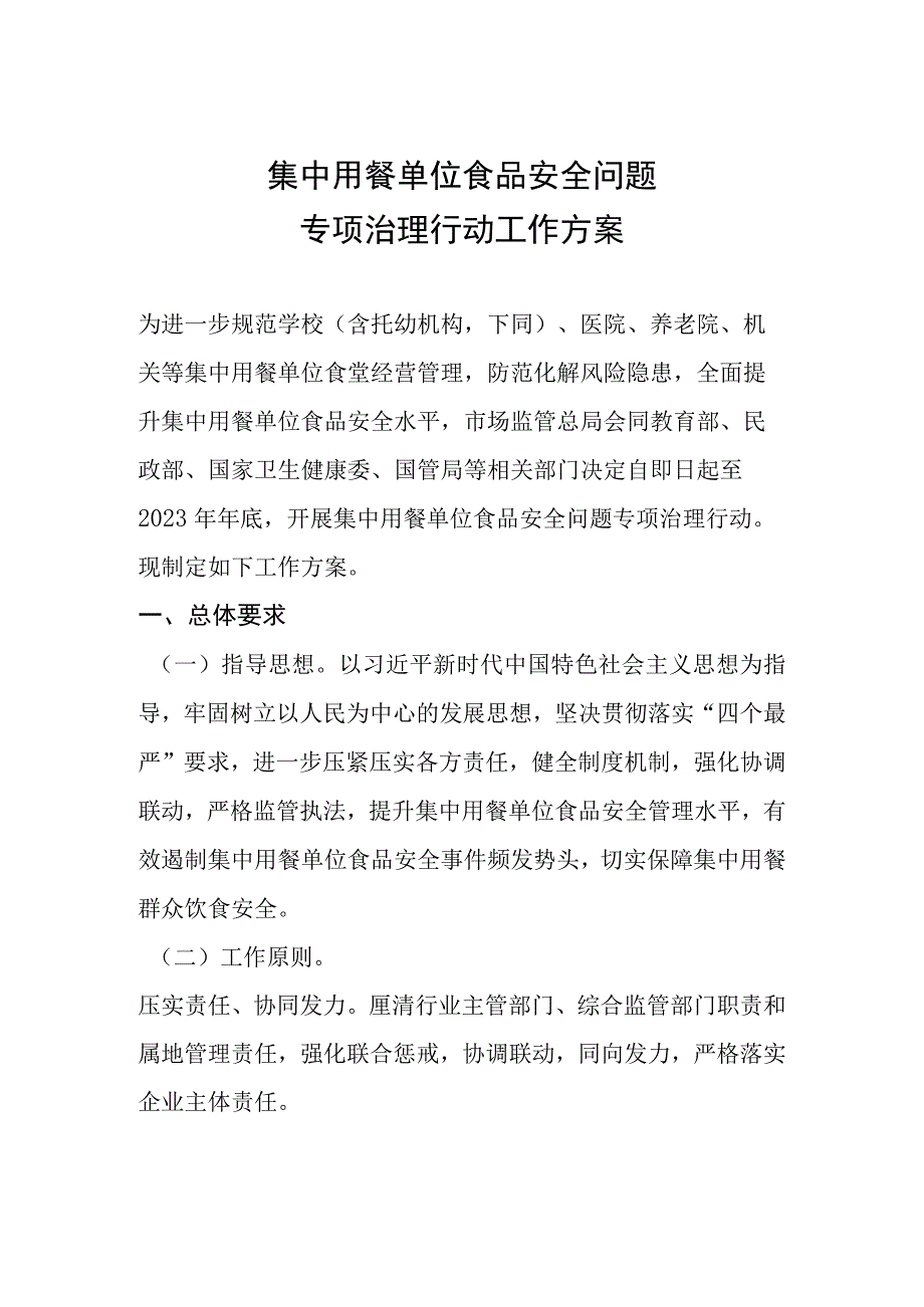 集中用餐单位食品安全问题专项治理行动工作方案.docx_第2页