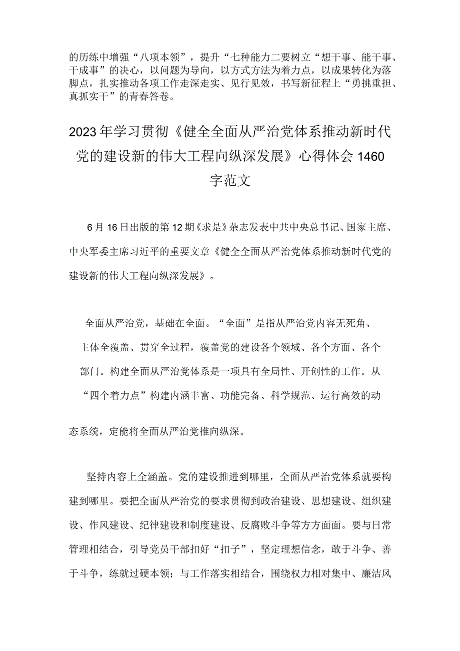 2023年学习在江苏考察时的重要讲话心得体会研讨发言稿与学习贯彻《健全全面从严治党体系推动新时代党的建设新的伟大工程向纵深发展》心得.docx_第3页