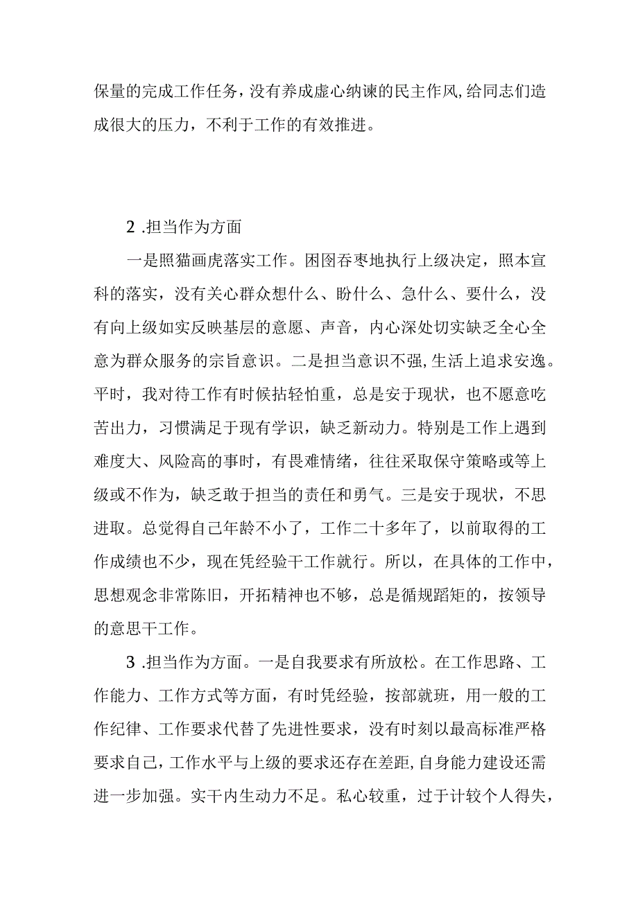 2023年主题教育专题民主生活会“担当作为”方面查摆存在问题15条.docx_第2页