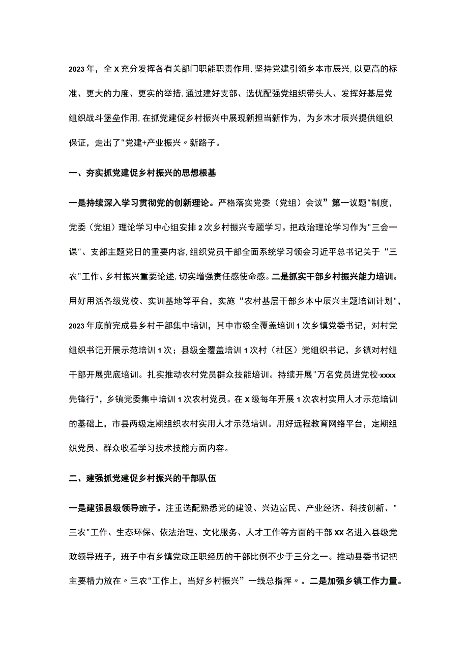 全市2023年抓党建促乡村振兴工作总结.docx_第1页