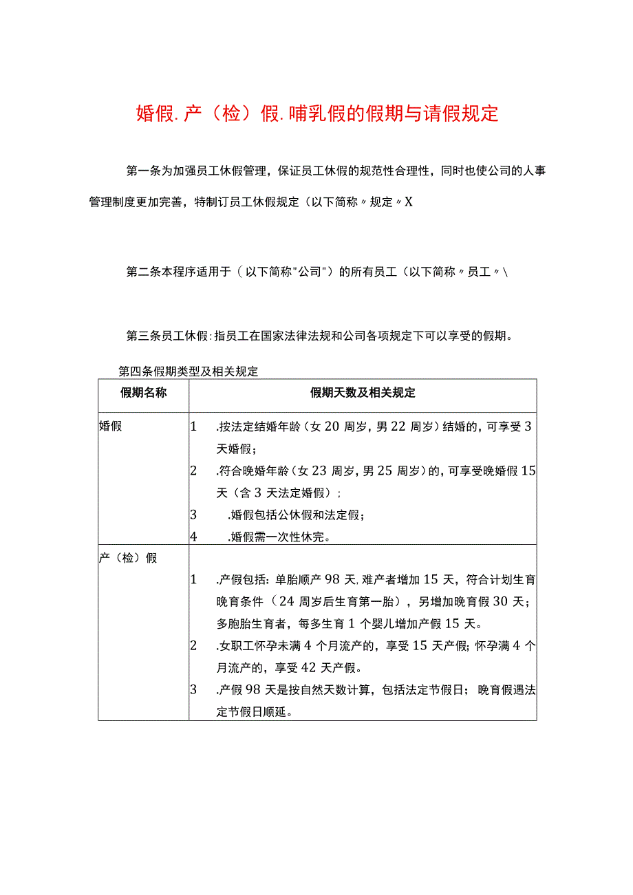 公司员工婚假、产假、哺乳假的假期与请假管理规定.docx_第1页