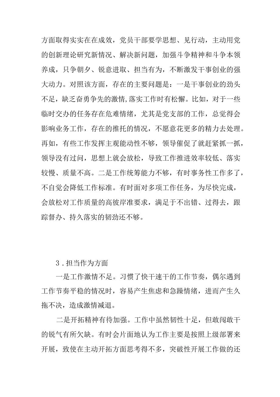 “担当作为”方面个人查摆存在问题20条（2023年主题教育专题民主生活会）.docx_第2页