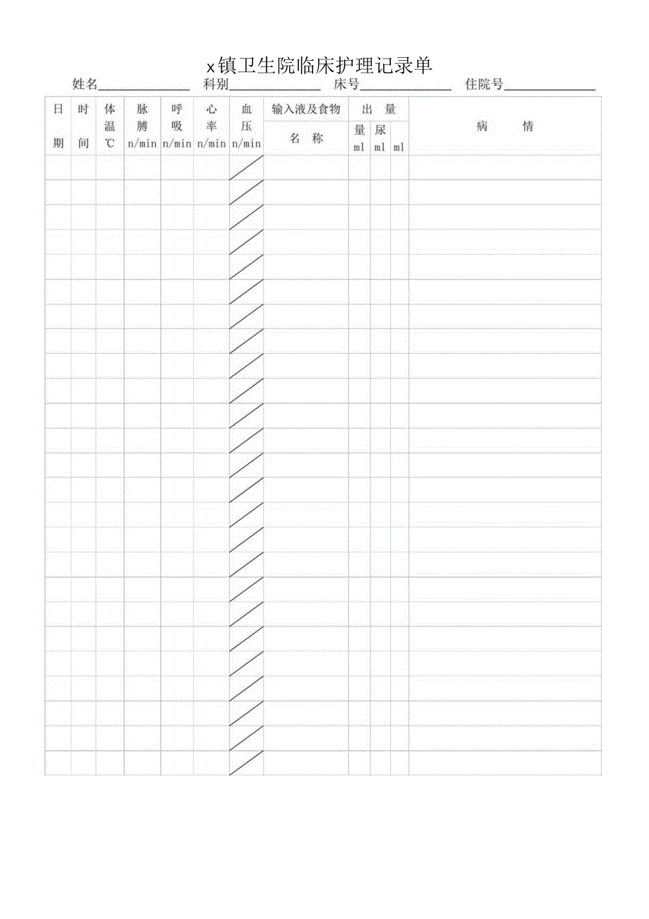 x镇卫生院临床护理记录单.docx_第1页