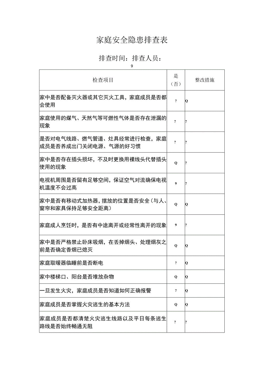 家庭安全隐患排查表.docx_第1页