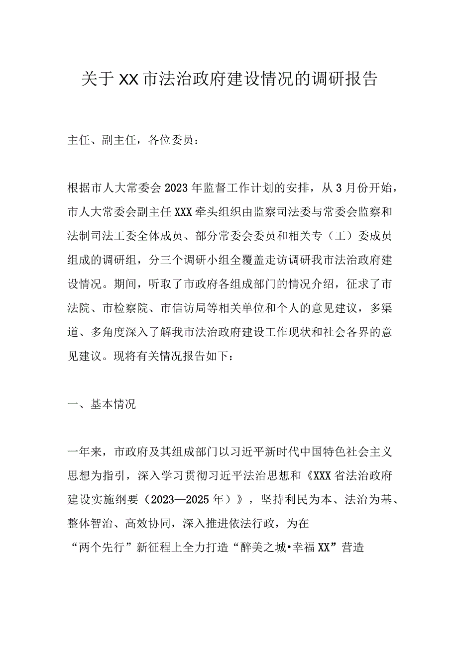 关于XX市法治政府建设情况的调研报告.docx_第1页