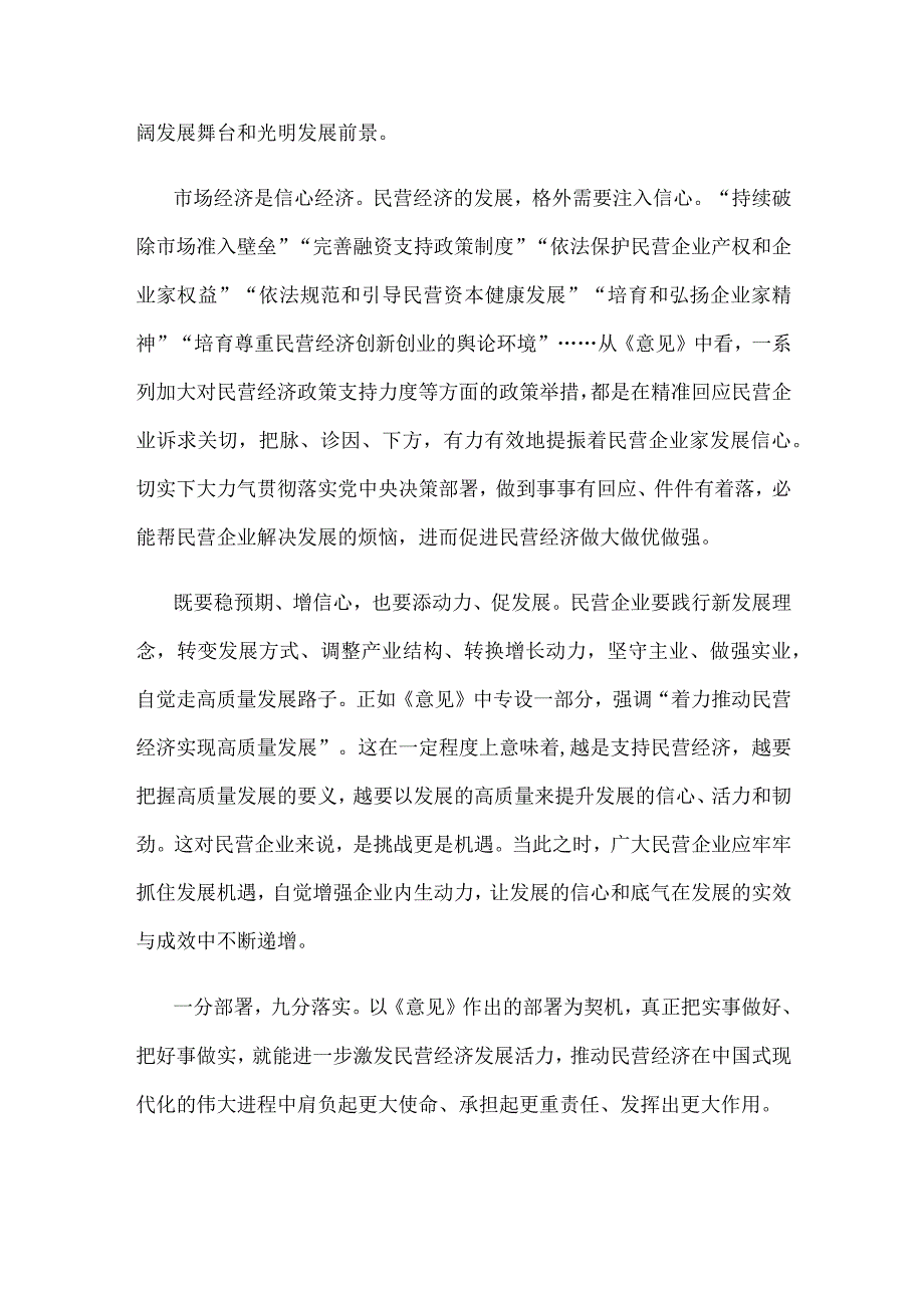 学习贯彻《促进民营经济发展壮大的意见》促进民营经济发展壮大心得.docx_第2页