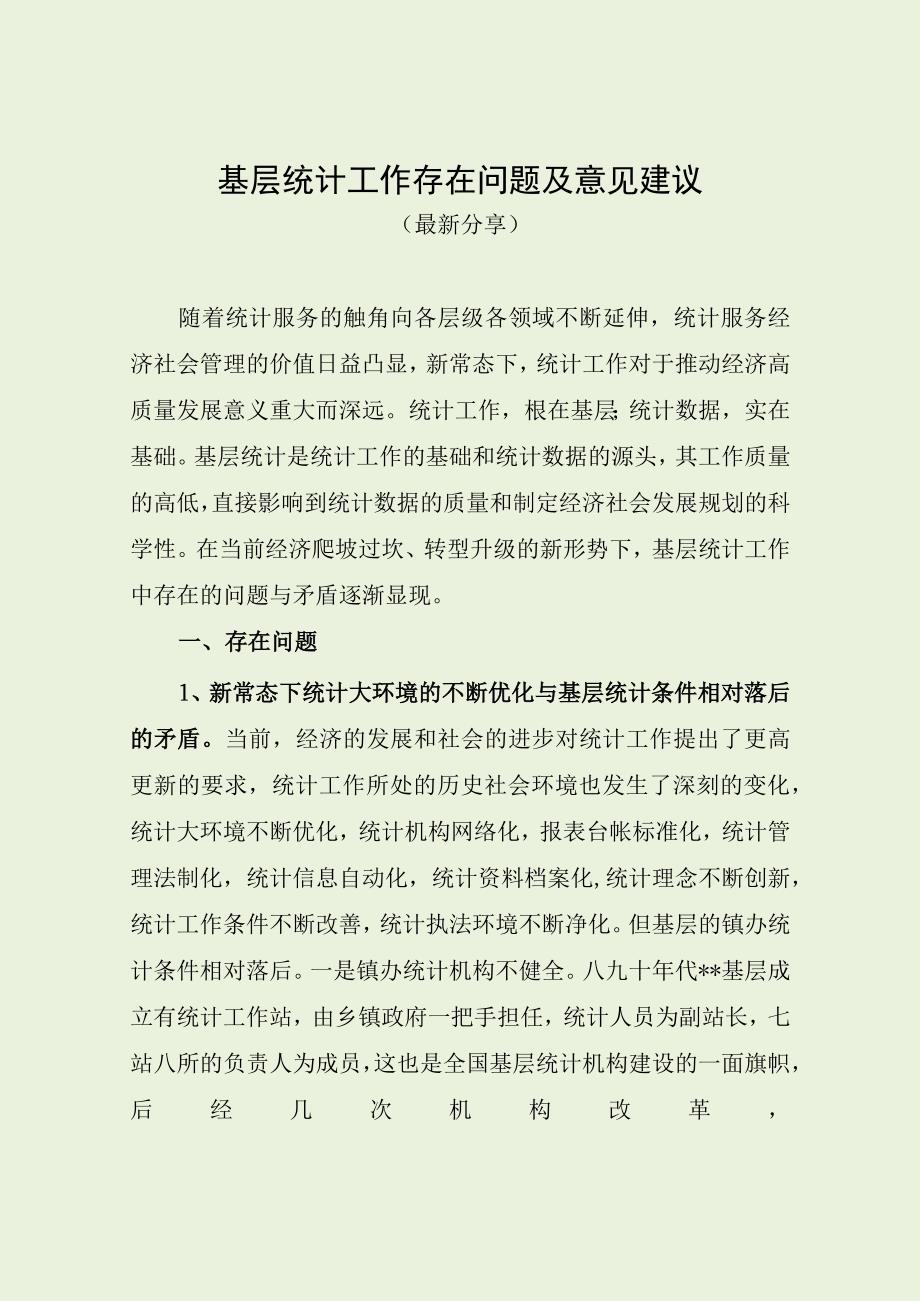 基层统计工作存在问题及意见建议（最新分享）.docx_第1页