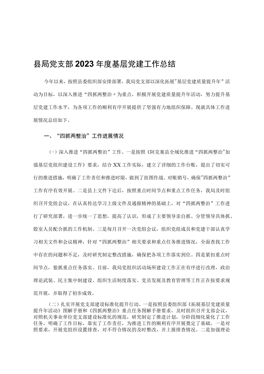 县局党支部2023年度基层党建工作总结.docx_第1页