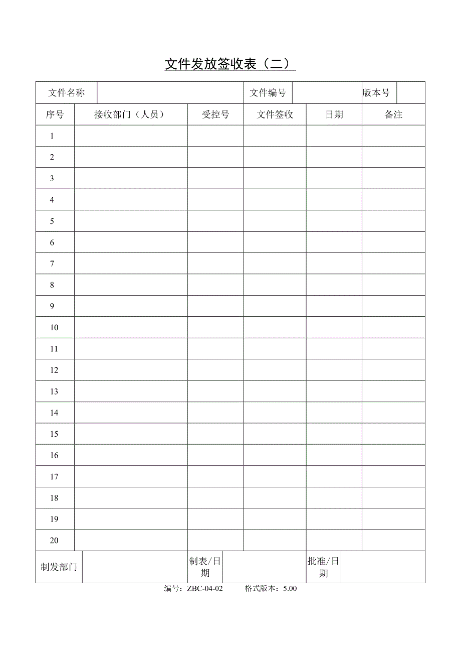 文件控制程序表格_文件发放签收表（二）.docx_第1页