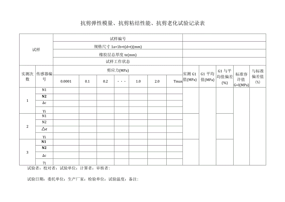 抗剪弹性模量、抗剪粘结性能、抗剪老化试验记录表.docx_第1页