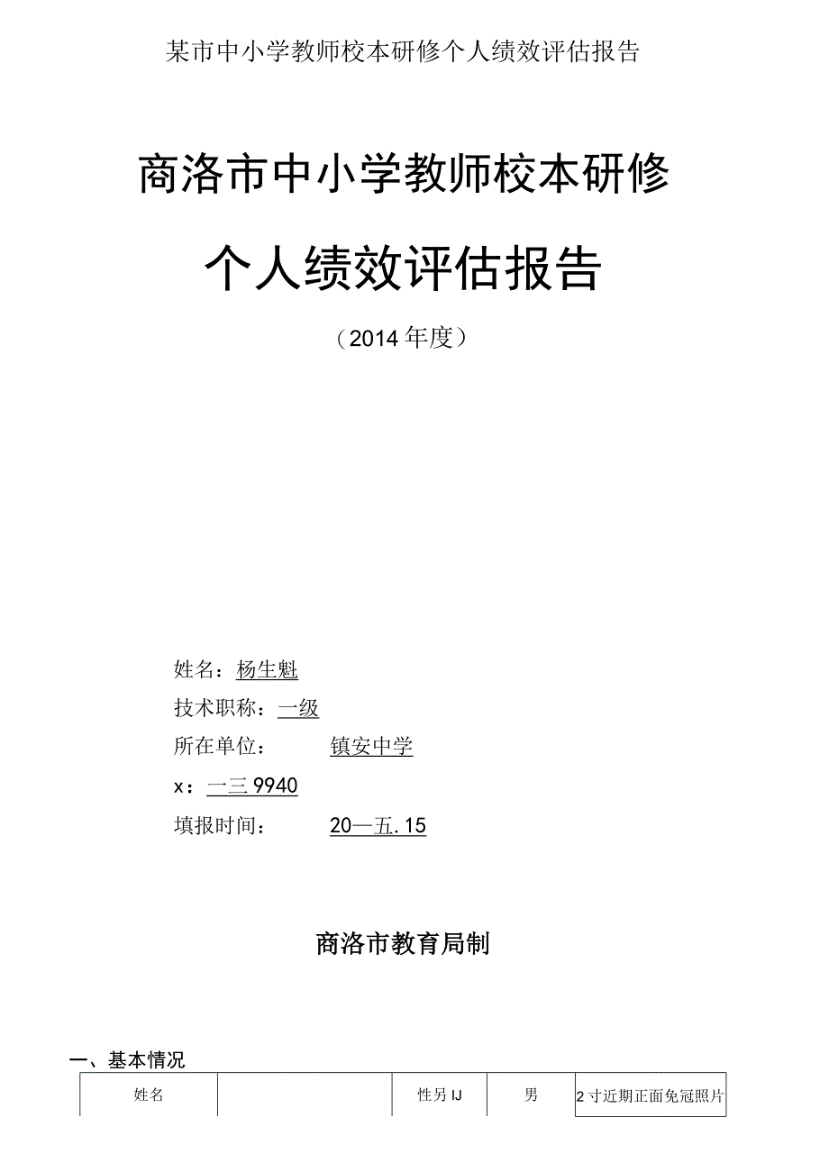 某市中小学教师校本研修个人绩效评估报告.docx_第1页