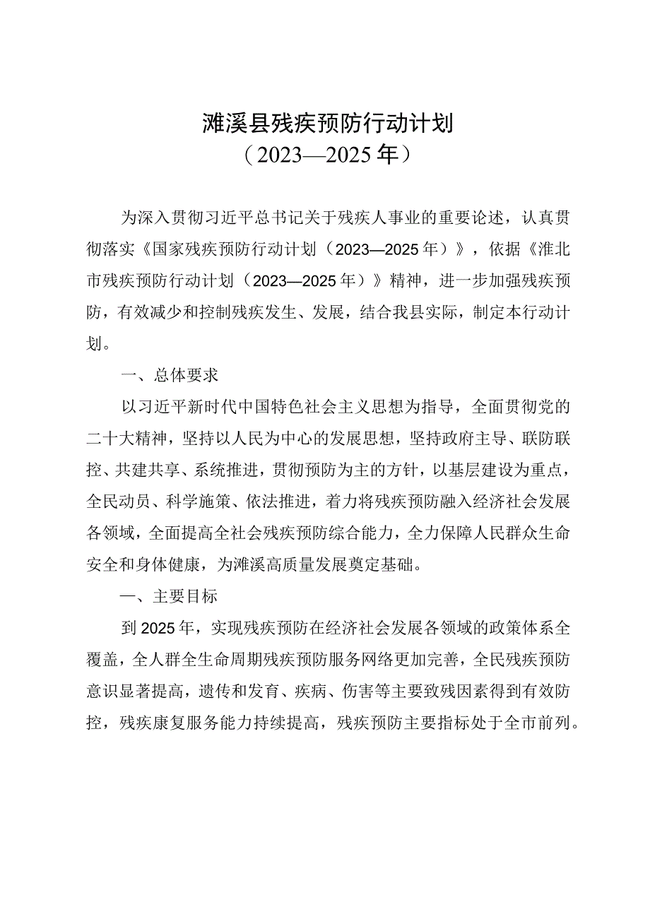 濉溪县残疾预防行动计划.docx_第1页