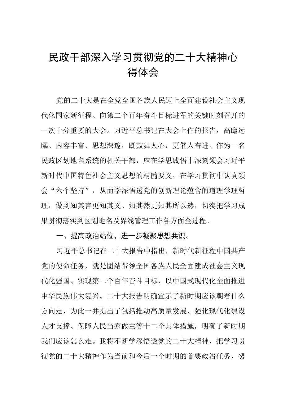 民政系统干部深入学习贯彻党的二十大精神心得体会十一篇.docx_第1页