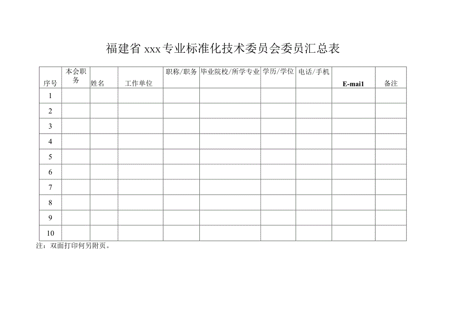 福建省×××专业标准化技术委员会委员汇总表.docx_第1页