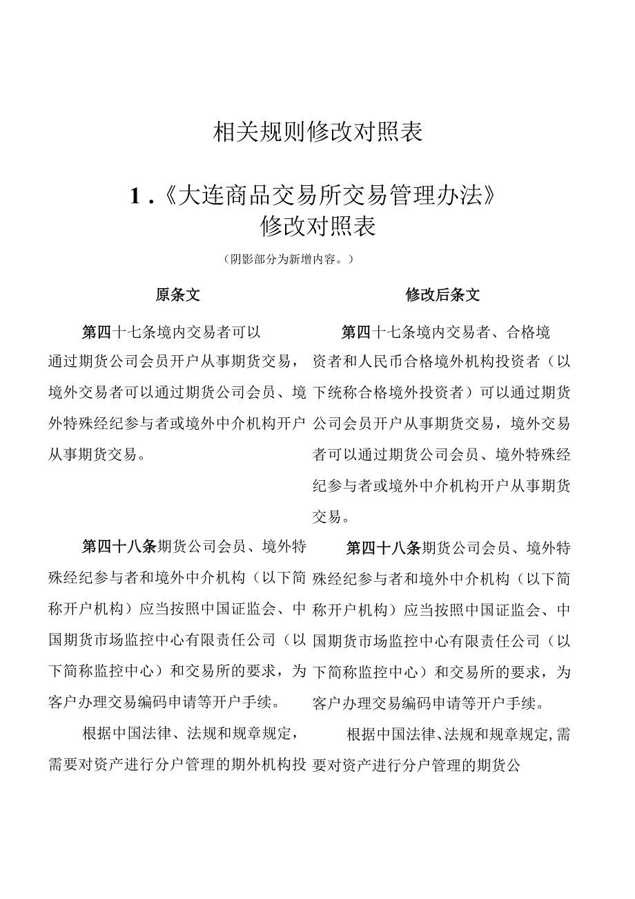 相关规则修改对照表《大连商品交易所交易管理办法》修改对照表.docx_第1页