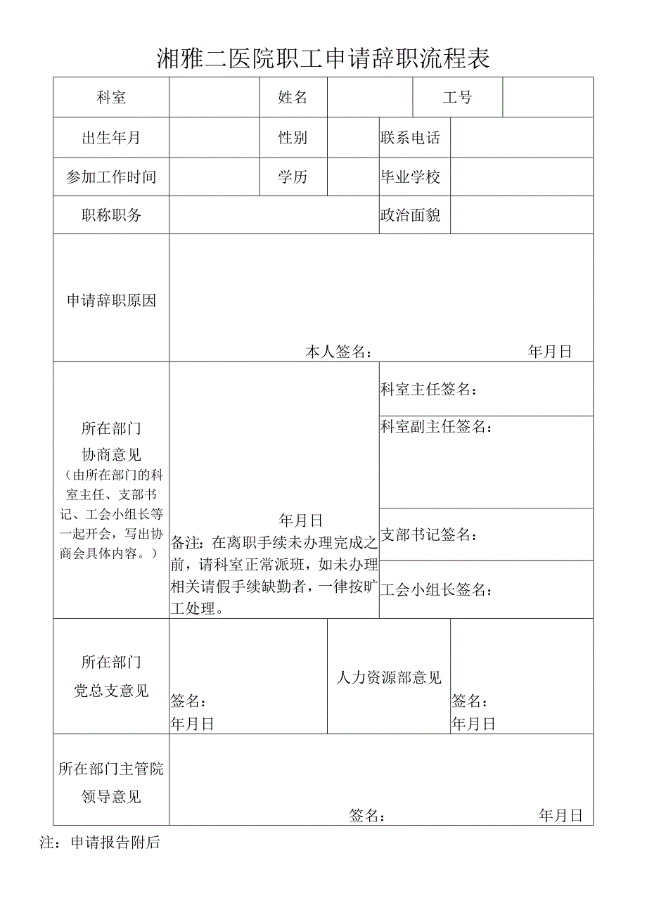 湘雅二医院职工申请辞职流程表.docx_第1页