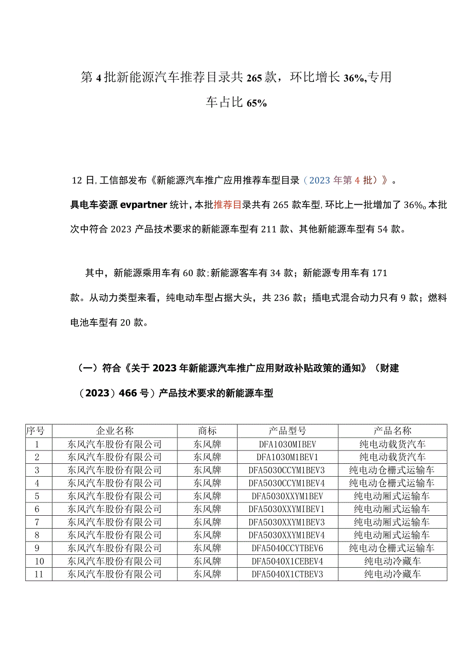 第4批新能源汽车推荐目录共265款环比增长36%专用车占比65%.docx_第1页