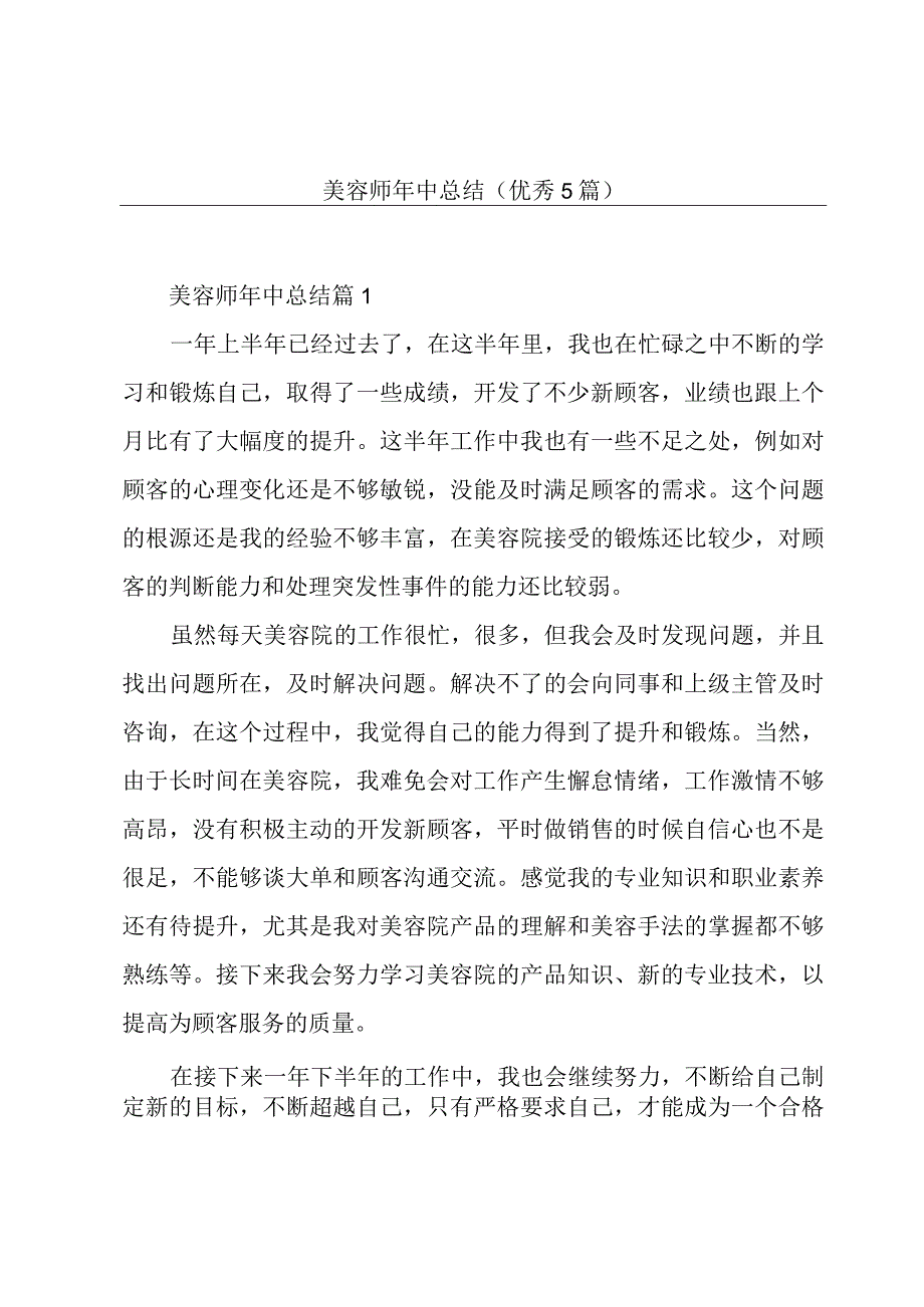 美容师年中总结(优秀5篇).docx_第1页