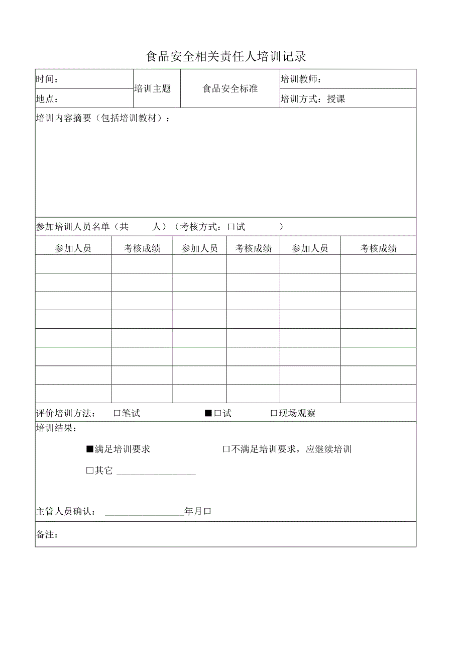 食品安全相关责任人培训记录标准版.docx_第1页