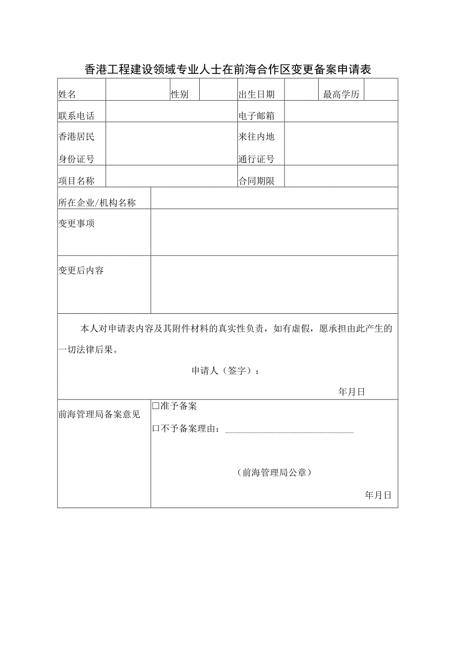 香港工程建设领域专业人士在前海合作区变更备案申请表.docx_第1页