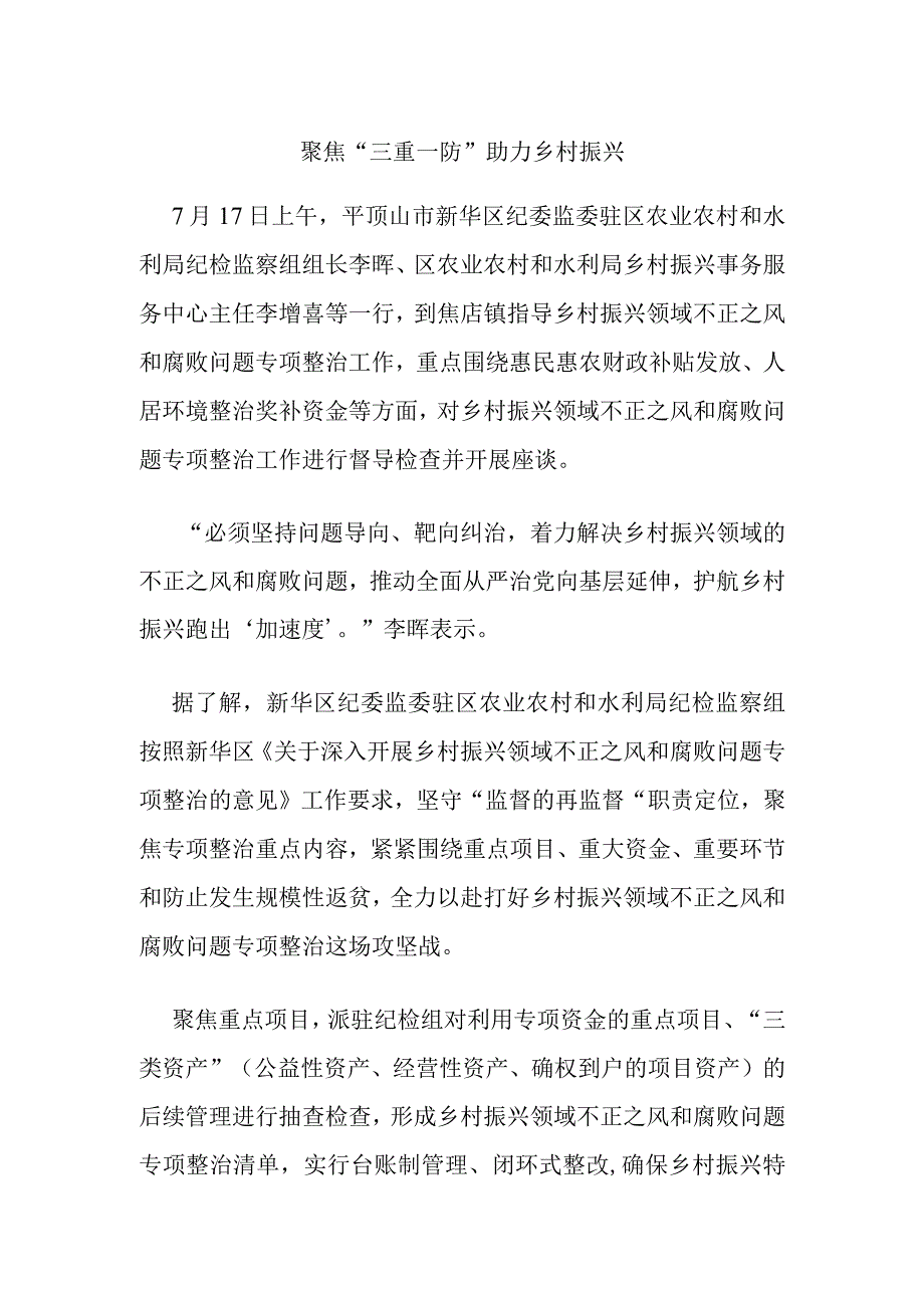 聚焦“三重一防” 助力乡村振兴.docx_第1页