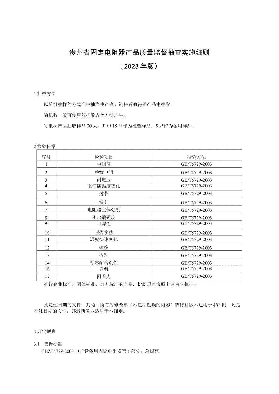 贵州省固定电阻器产品质量监督抽查实施细则 （2023年版）.docx_第1页