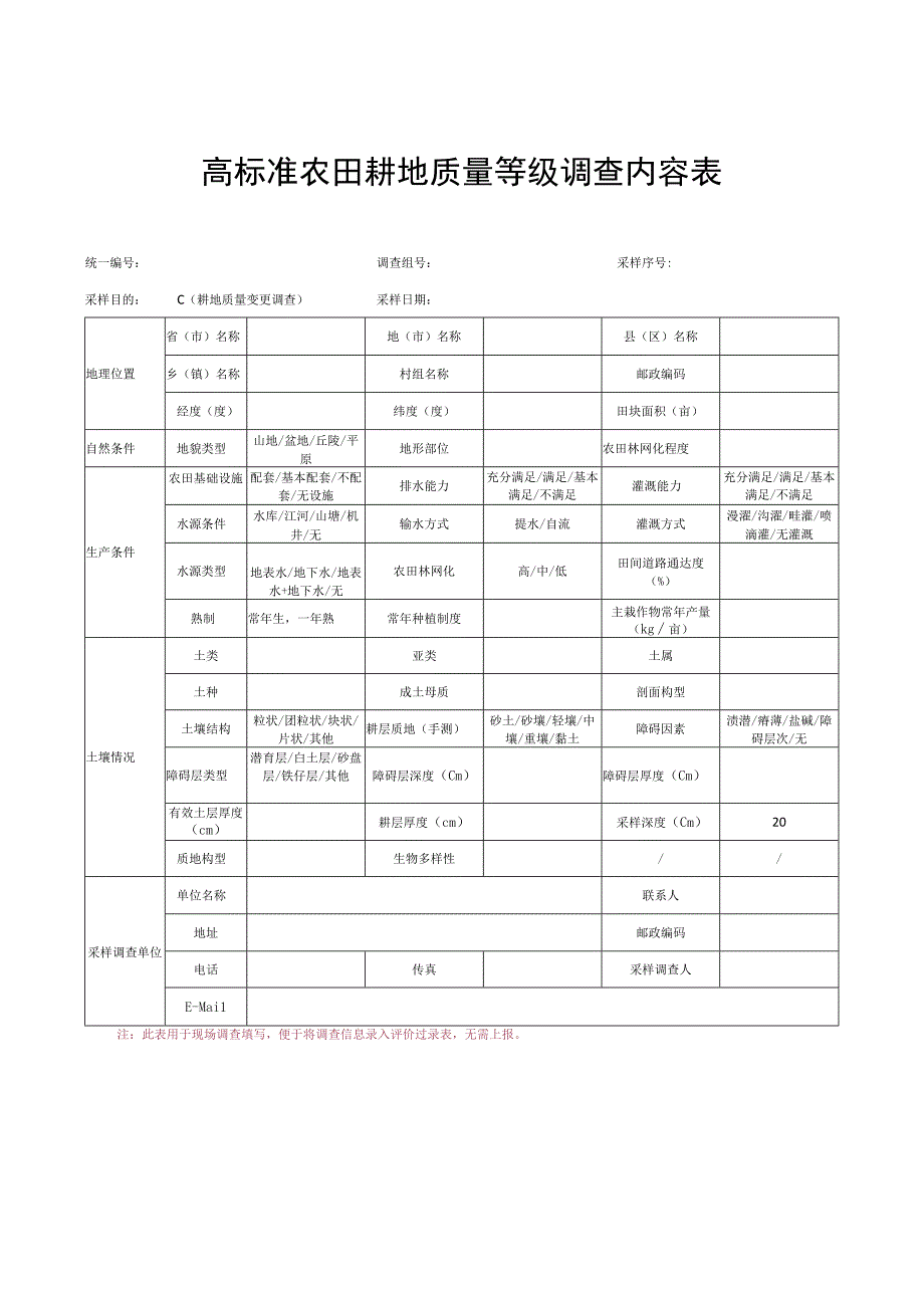 高标准农田耕地质量等级调查内容表.docx_第1页