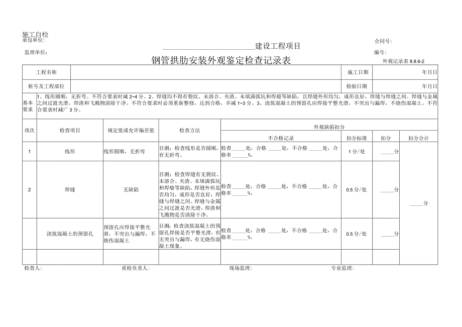 钢管拱肋安装外观鉴定检查记录表.docx_第1页