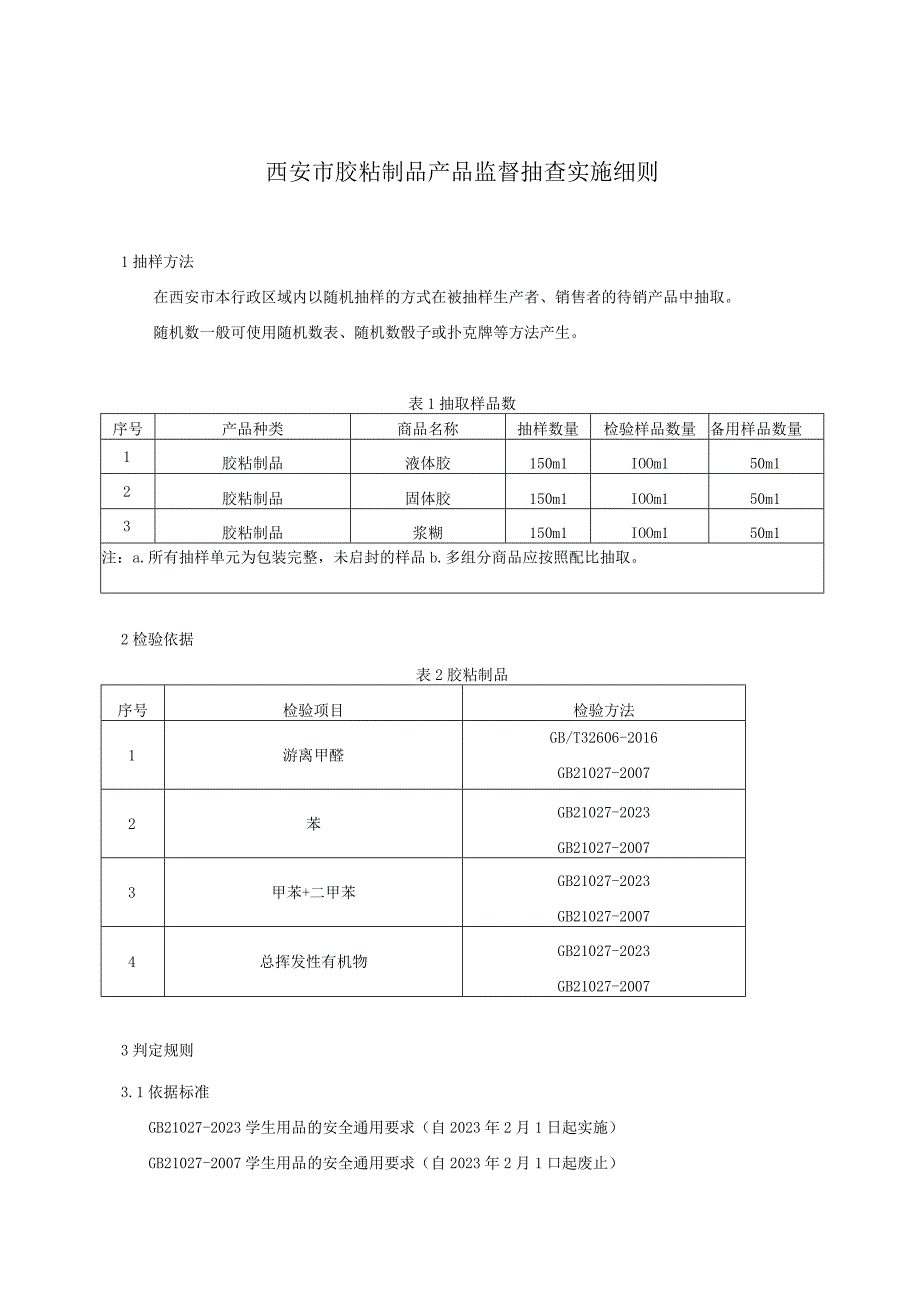 西安市胶粘制品产品监督抽查实施细则.docx_第1页