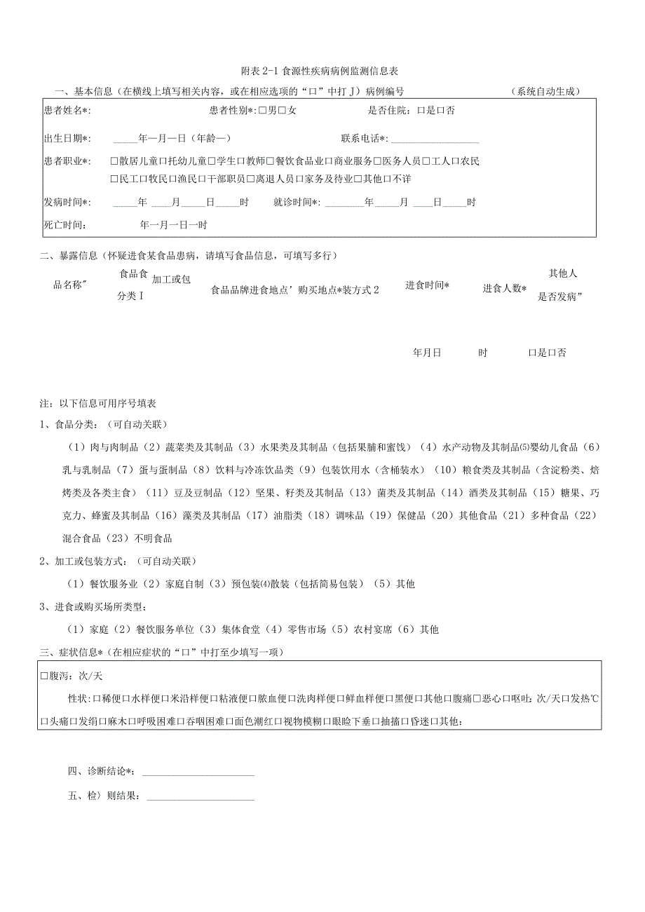 食源性疾病病例监测信息表.docx_第1页