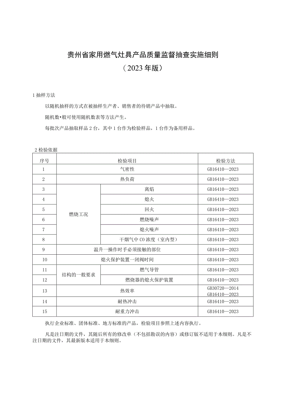 贵州省家用燃气灶具产品质量监督抽查实施细则（2023年版）.docx_第1页