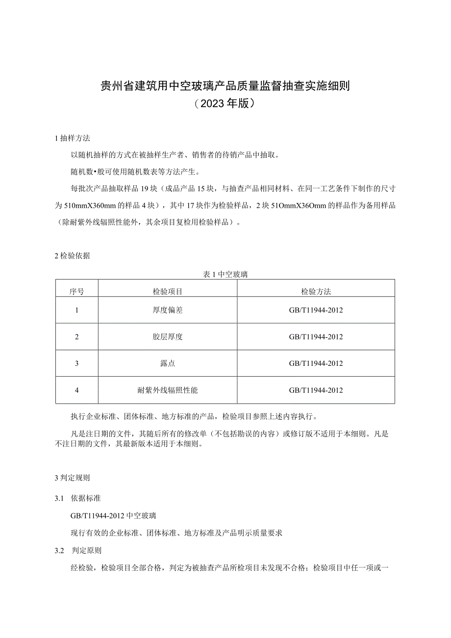 贵州省建筑用中空玻璃产品质量监督抽查实施细则（2023年版）.docx_第1页