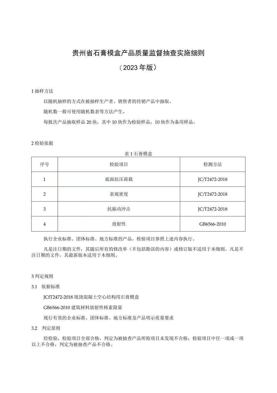 贵州省石膏模盒产品质量监督抽查实施细则（2023年版）.docx_第1页