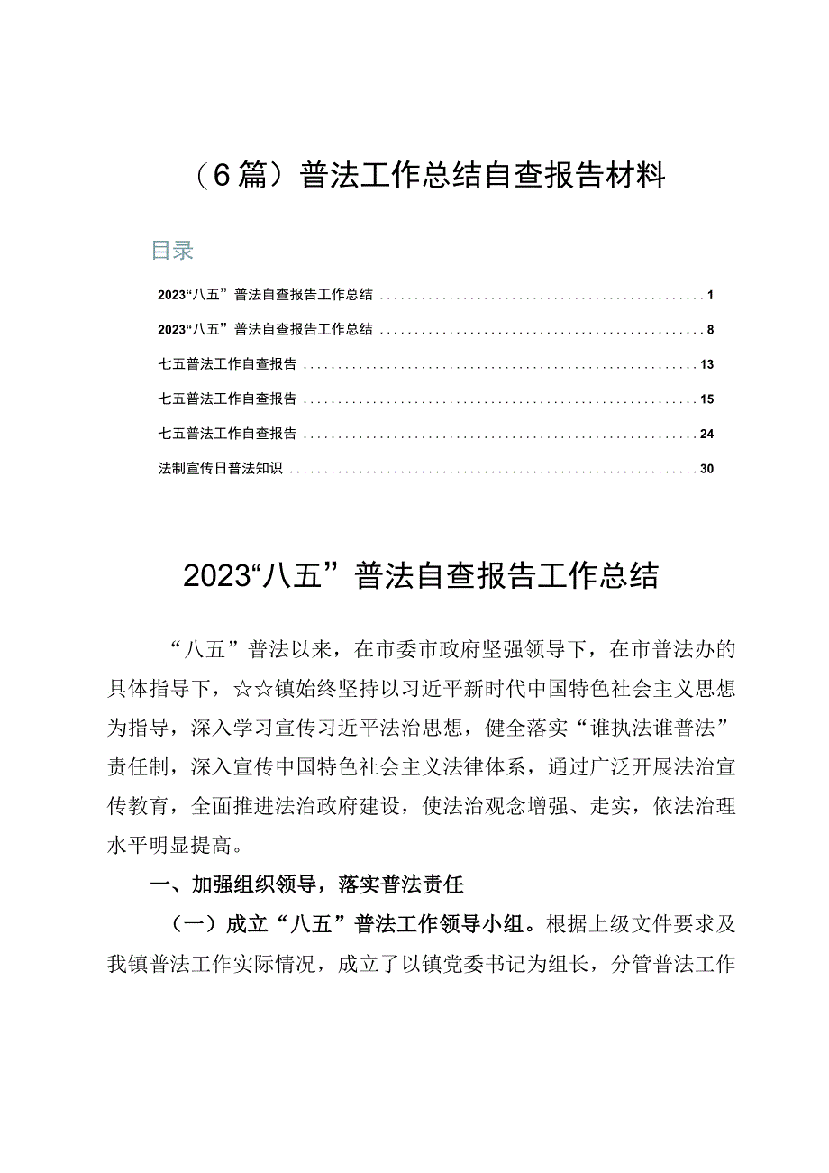 （6篇）普法工作总结自查报告材料.docx_第1页