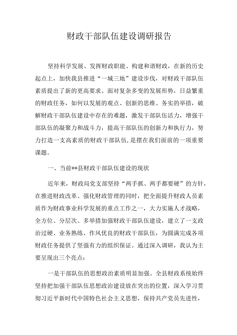 财政干部队伍建设调研报告.docx_第1页