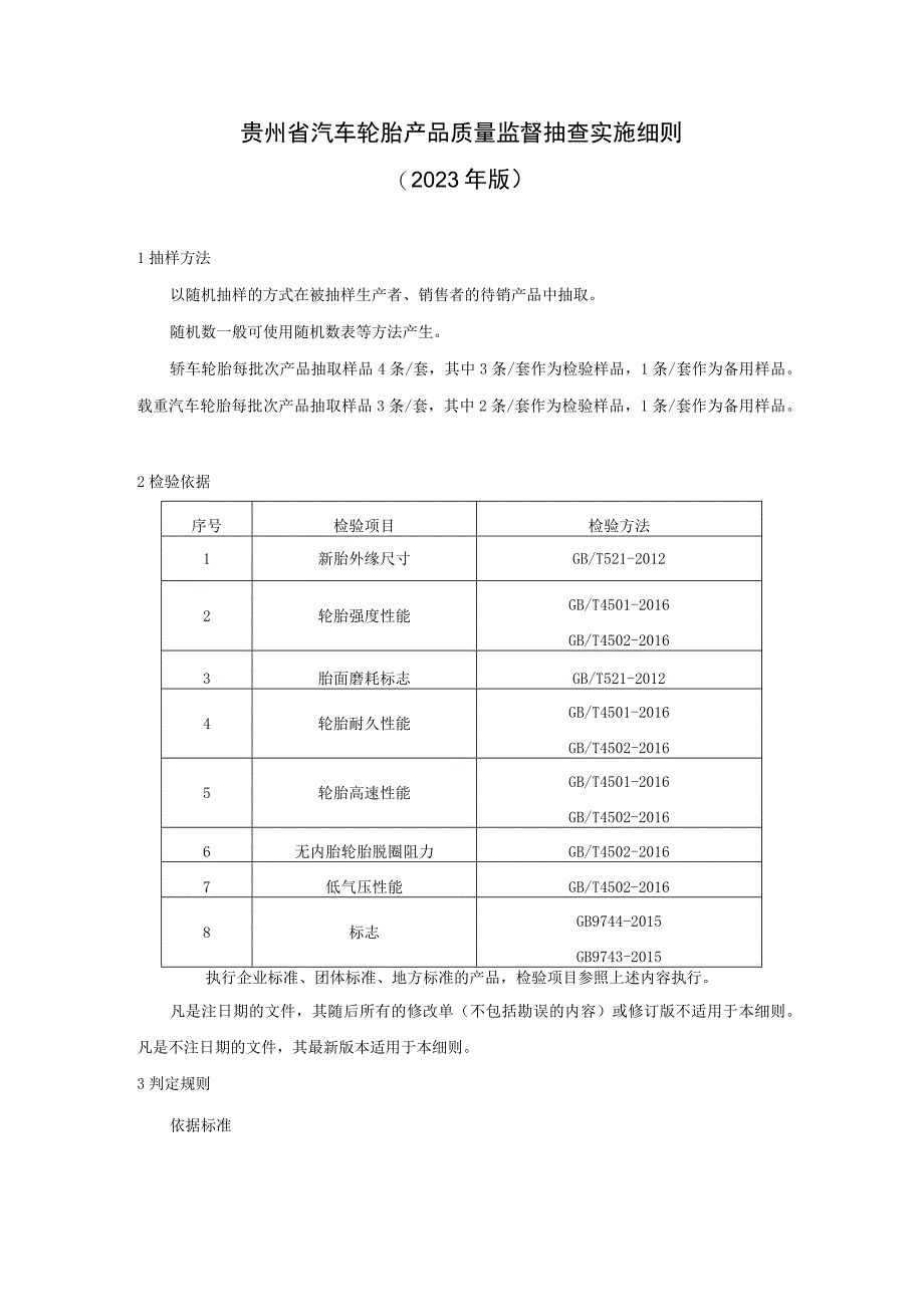 贵州省汽车轮胎产品质量监督抽查实施细则（2023年版）.docx_第1页