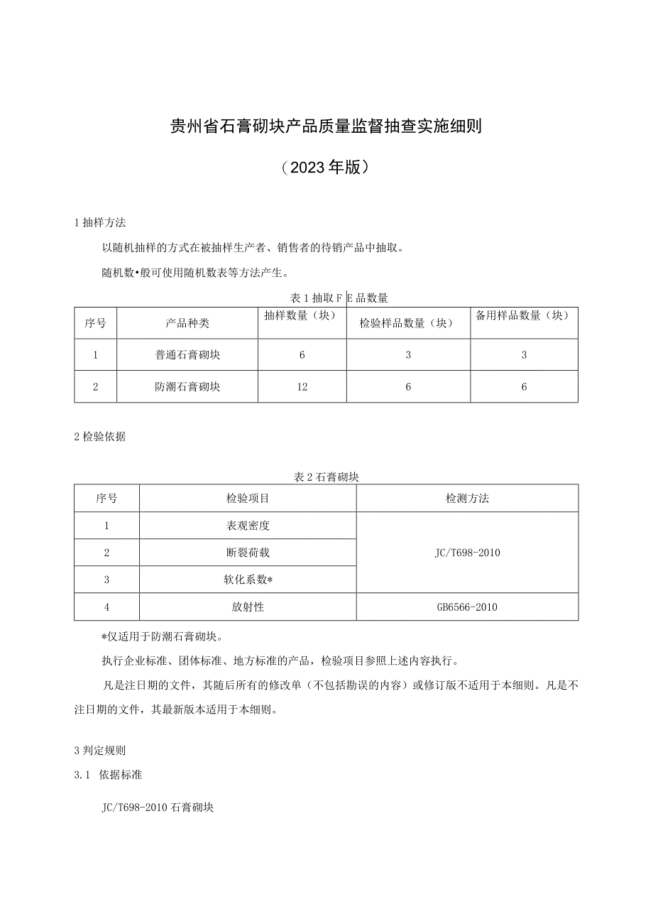 贵州省石膏砌块产品质量监督抽查实施细则（2023年版）.docx_第1页