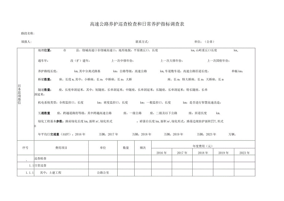 高速公路养护巡查检查和日常养护指标调查表.docx_第1页