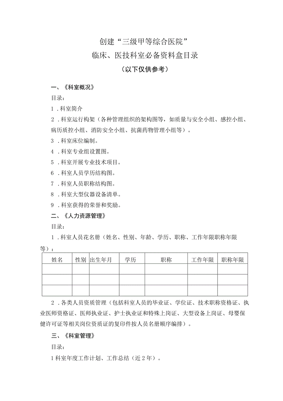 三甲医院评审科室二十四个档案目录(发科室).docx_第1页