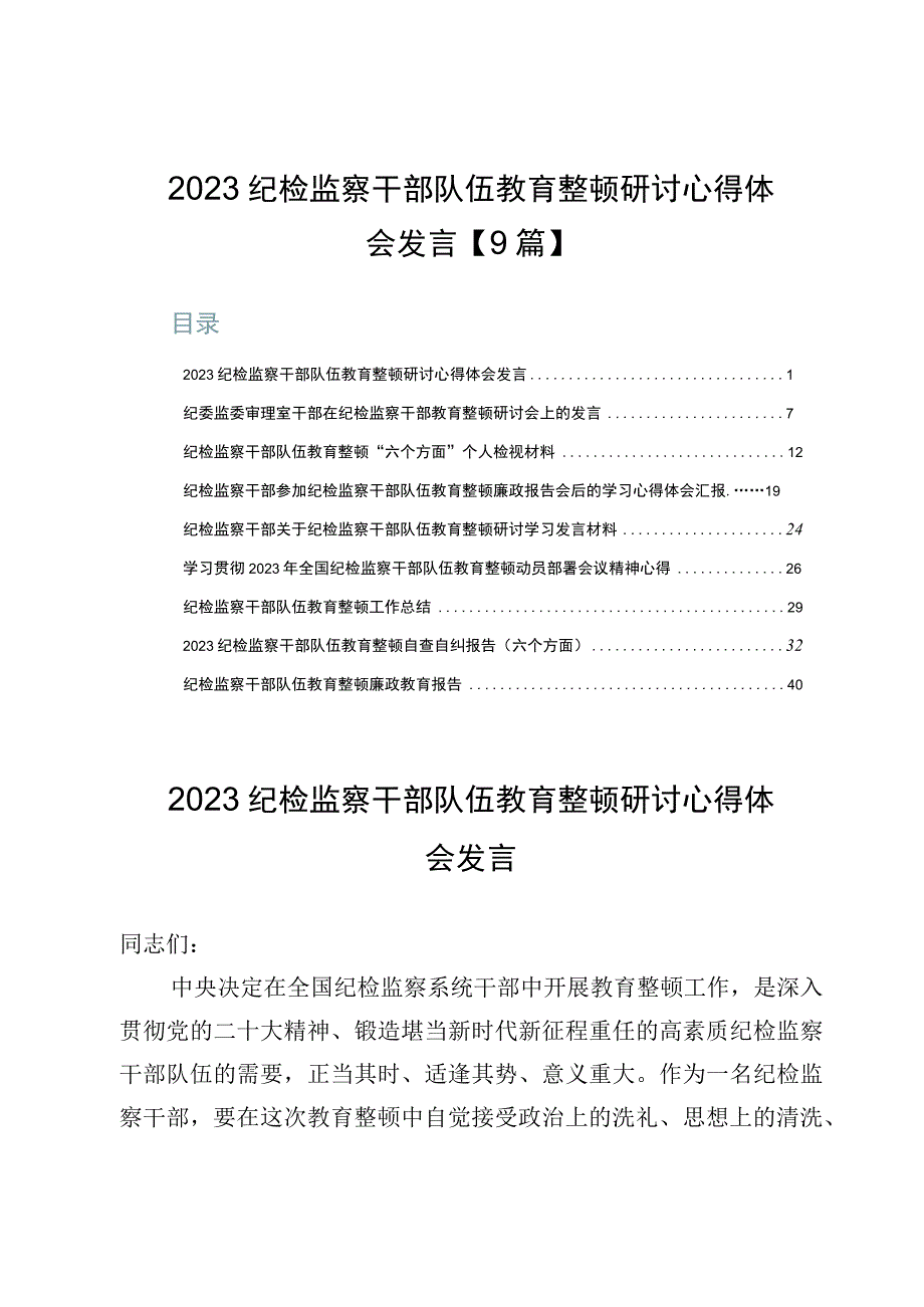 2023纪检监察干部队伍教育整顿研讨心得体会发言【9篇】.docx_第1页