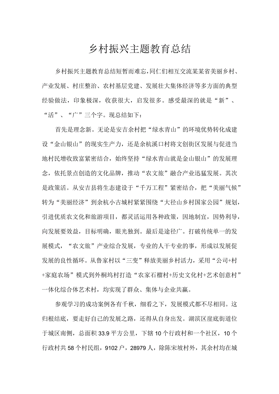 乡村振兴主题教育总结.docx_第1页