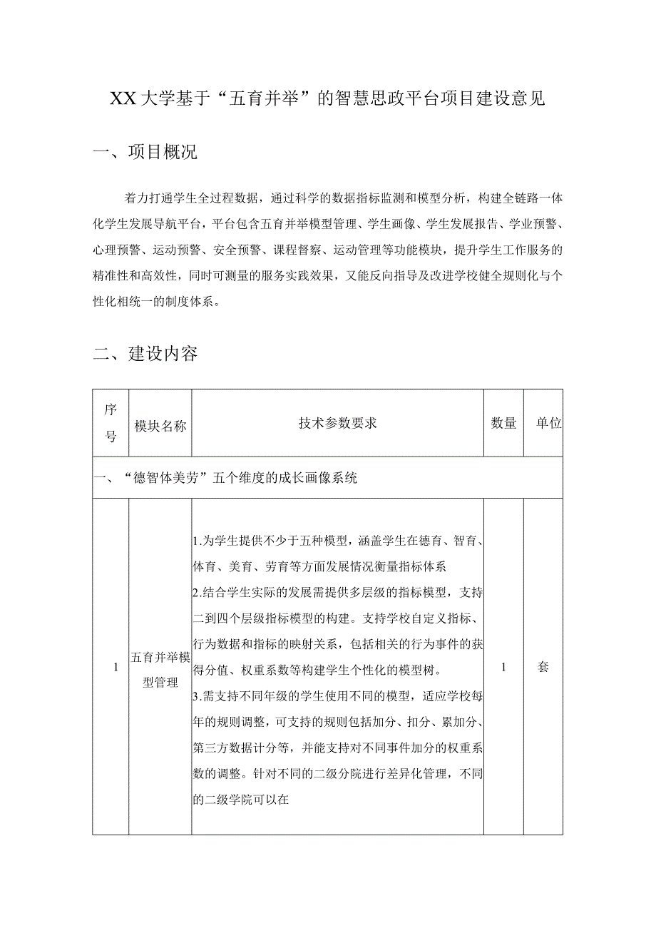 XX大学基于“五育并举”的智慧思政平台项目建设意见.docx_第1页