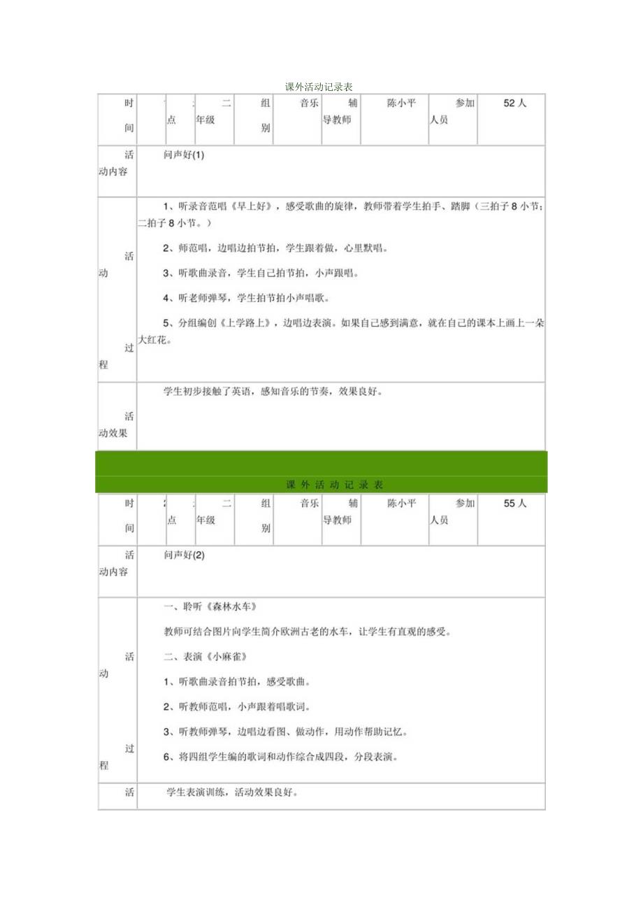 二年级音乐问声好课外活动记录表.docx_第1页