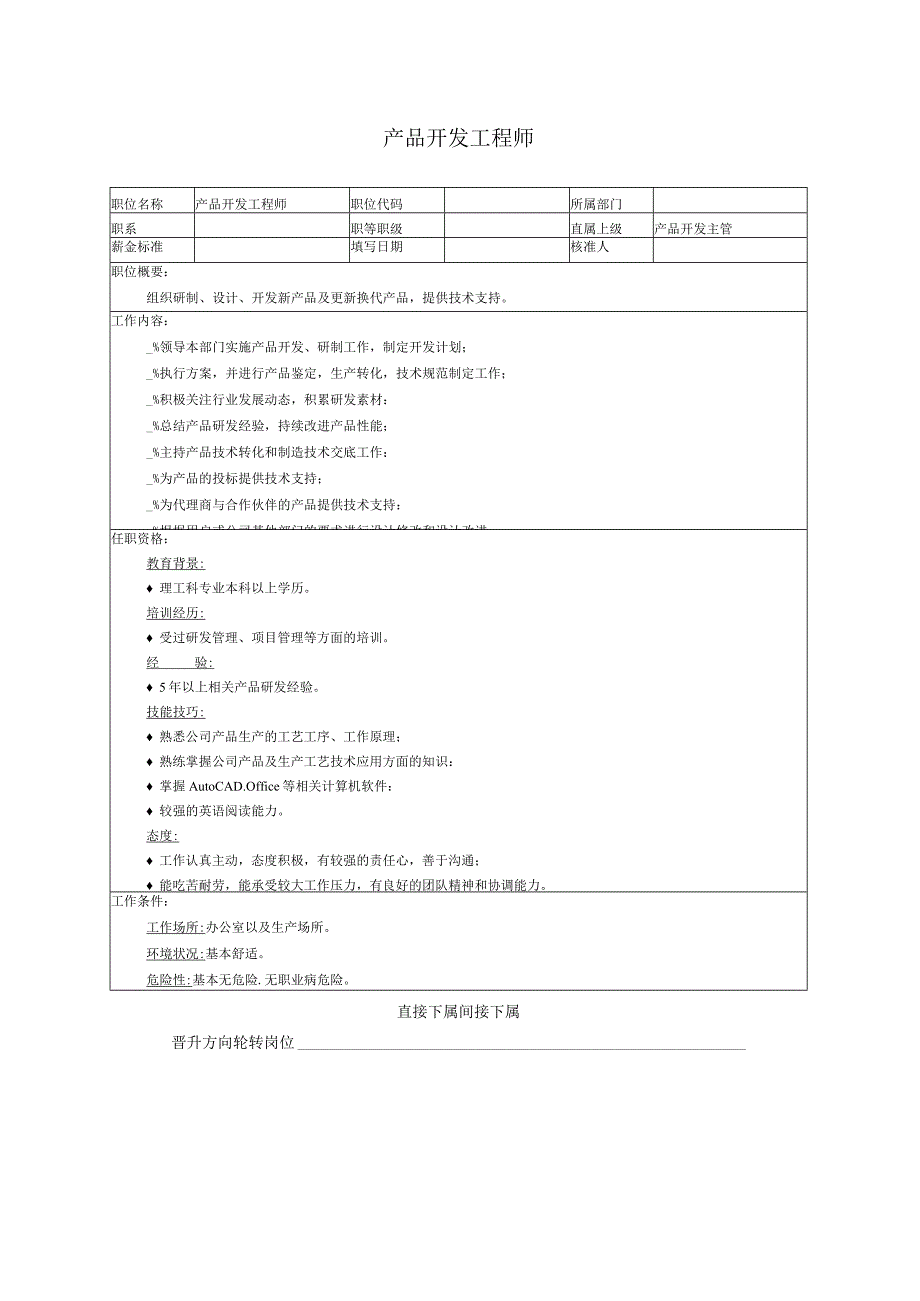 产品开发工程师职位说明书.docx_第1页