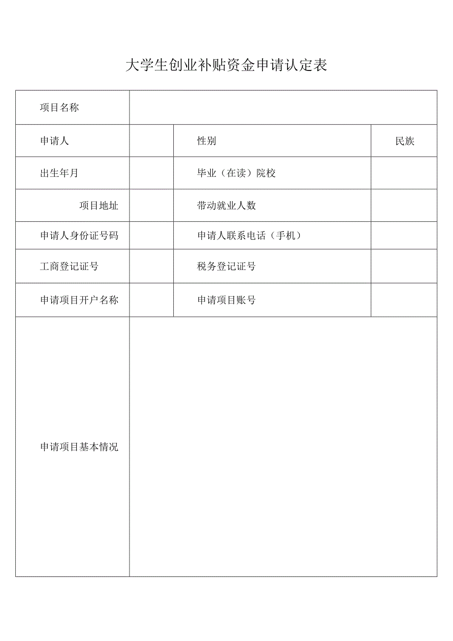 大学生创业补贴资金申请认定表.docx_第1页