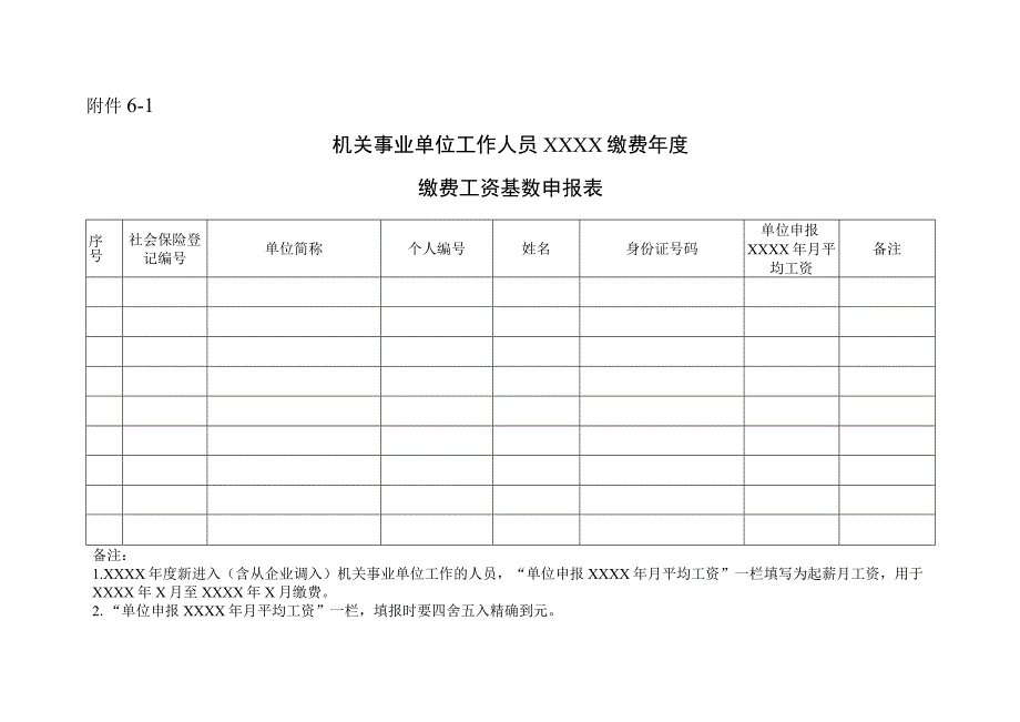 机关事业单位工作人员XXXX缴费年度缴费工资基数申报表.docx_第1页