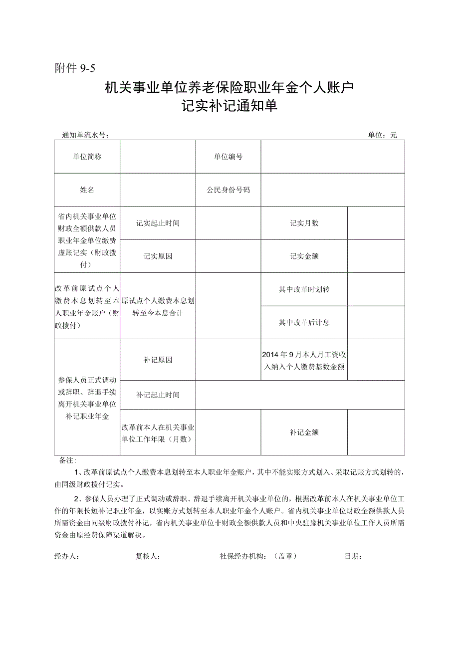 机关事业单位养老保险职业年金个人账户记实补记通知单.docx_第1页