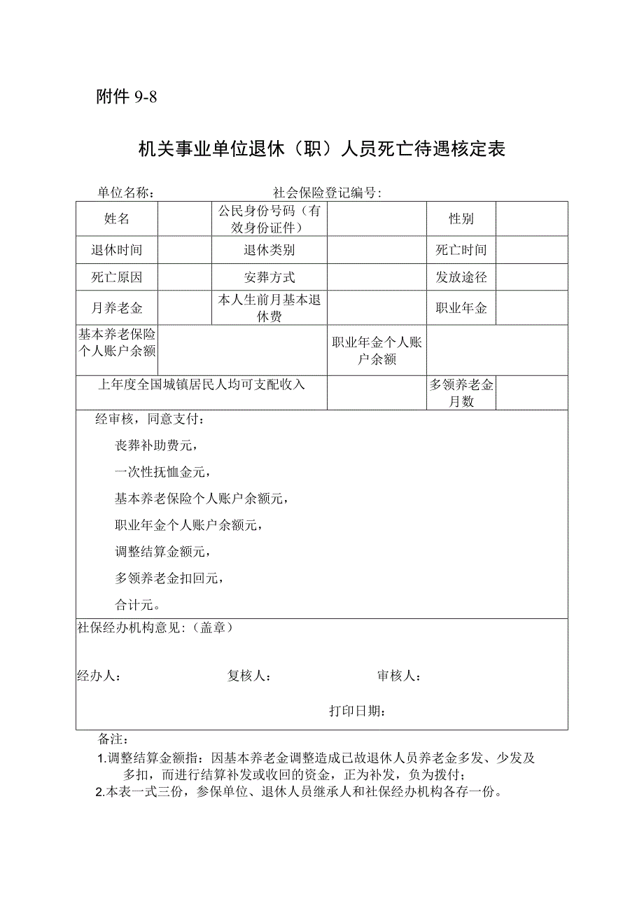 机关事业单位退休（职）人员死亡待遇核定表.docx_第1页