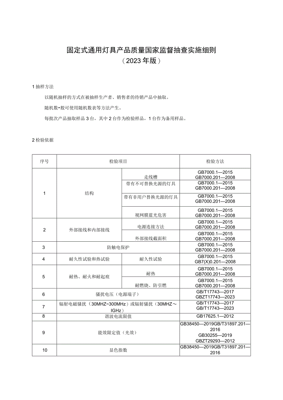 固定式通用灯具产品质量国家监督抽查实施细则（2023年版）.docx_第1页