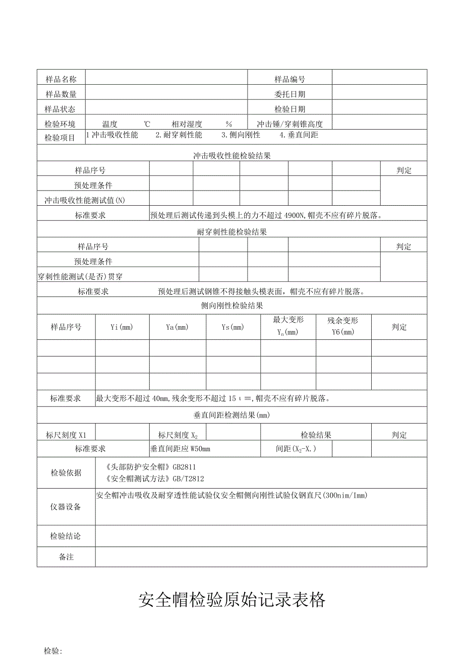 安全帽检验原始记录表格.docx_第1页